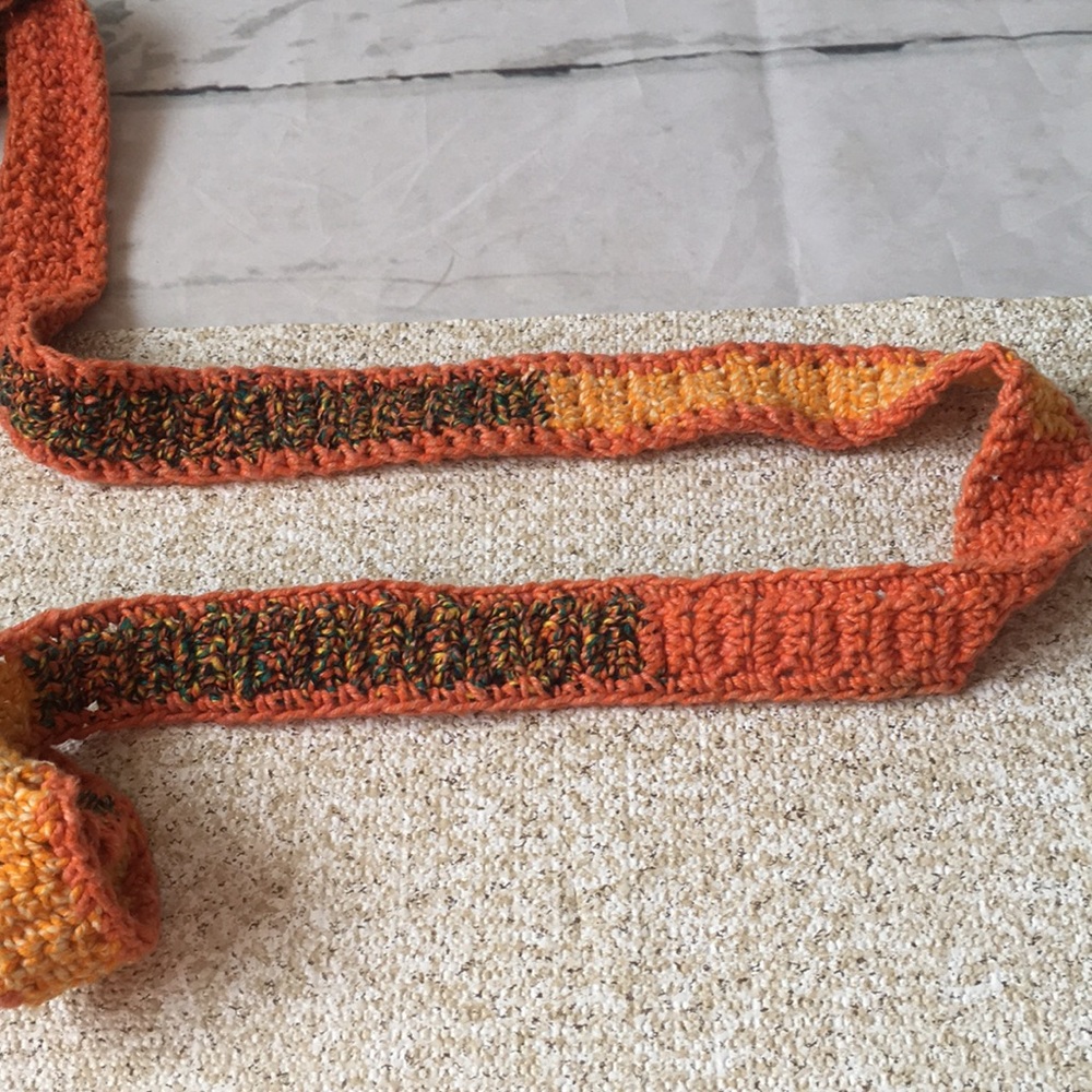 Vintage Macrame Crochet Hobo Bag Orange Yellow Green Festival Handmade - Picture 5 of 8